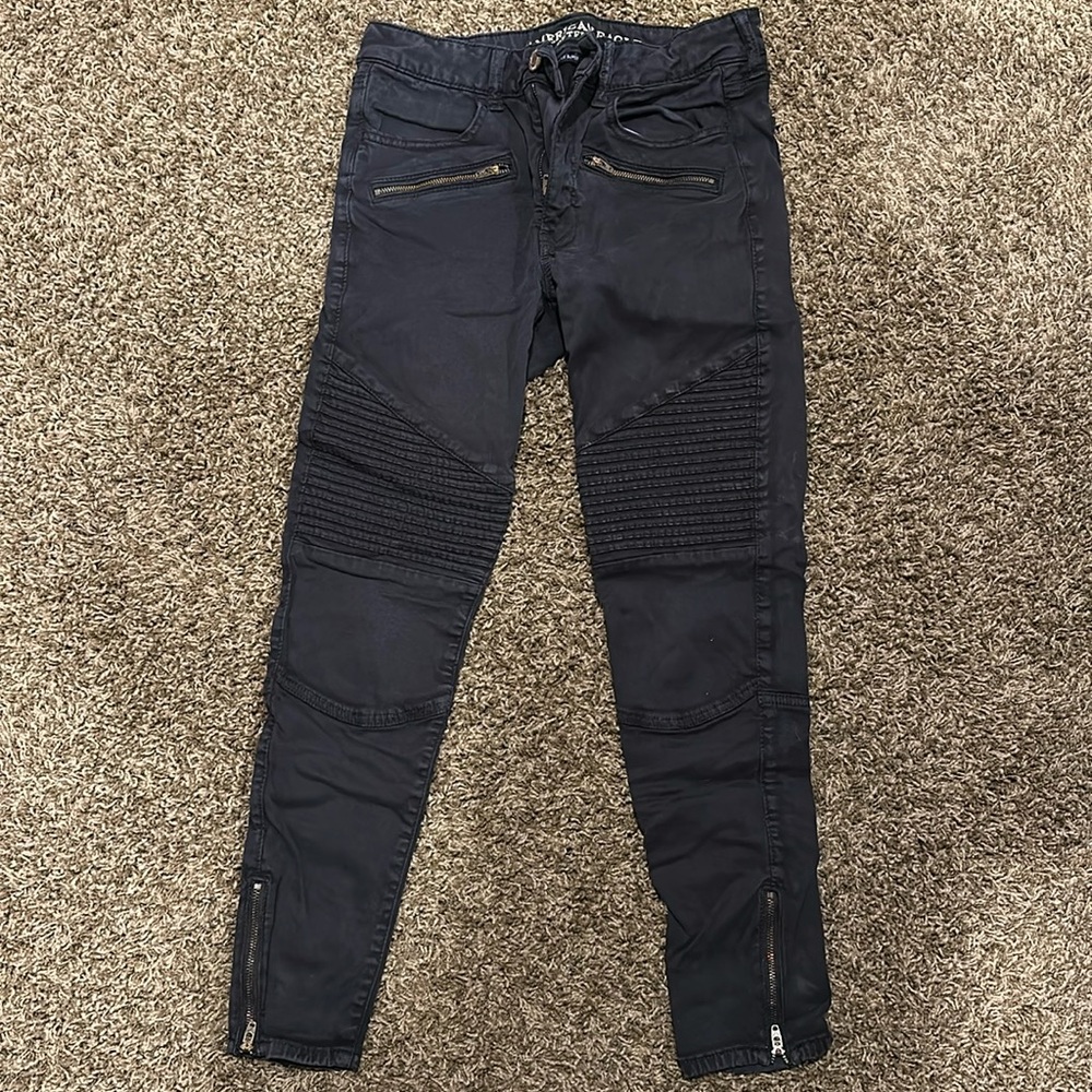 Womens Black Moto-Style Stretch Jeans